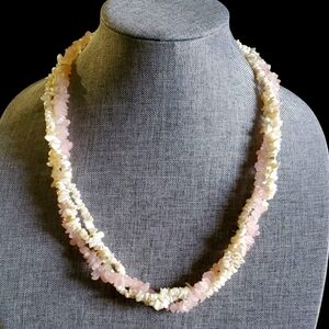 Vtg. Mother Of Pearls And Rose Quarts Necklace
